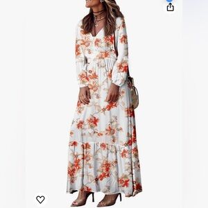 Dokotoo Women's 2024 Boho Maxi Dress Casual Long Puff Sleeve V Neck